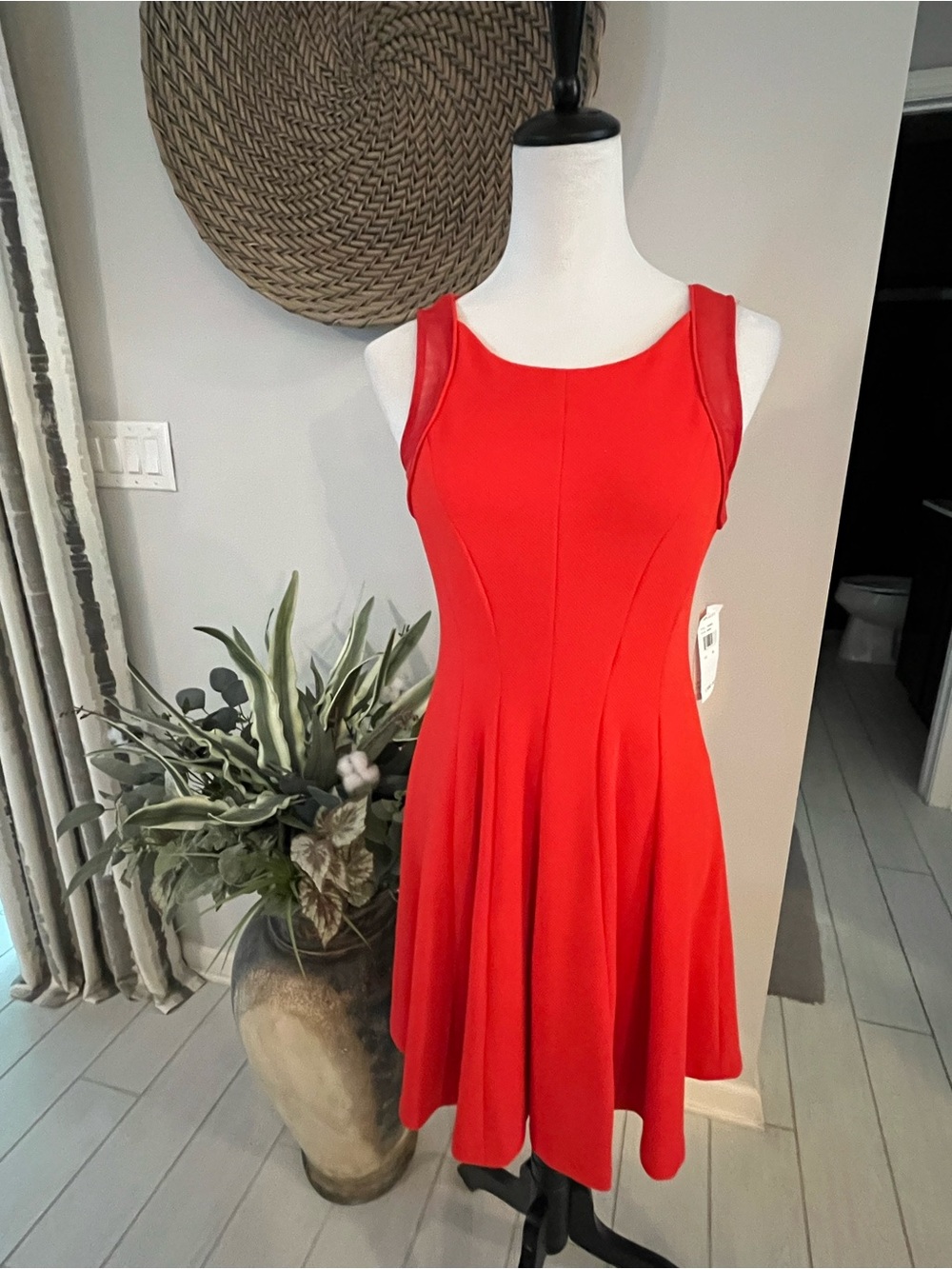 Sandra Darren Red Sleeveless Fit-and-Flare Midi Dress